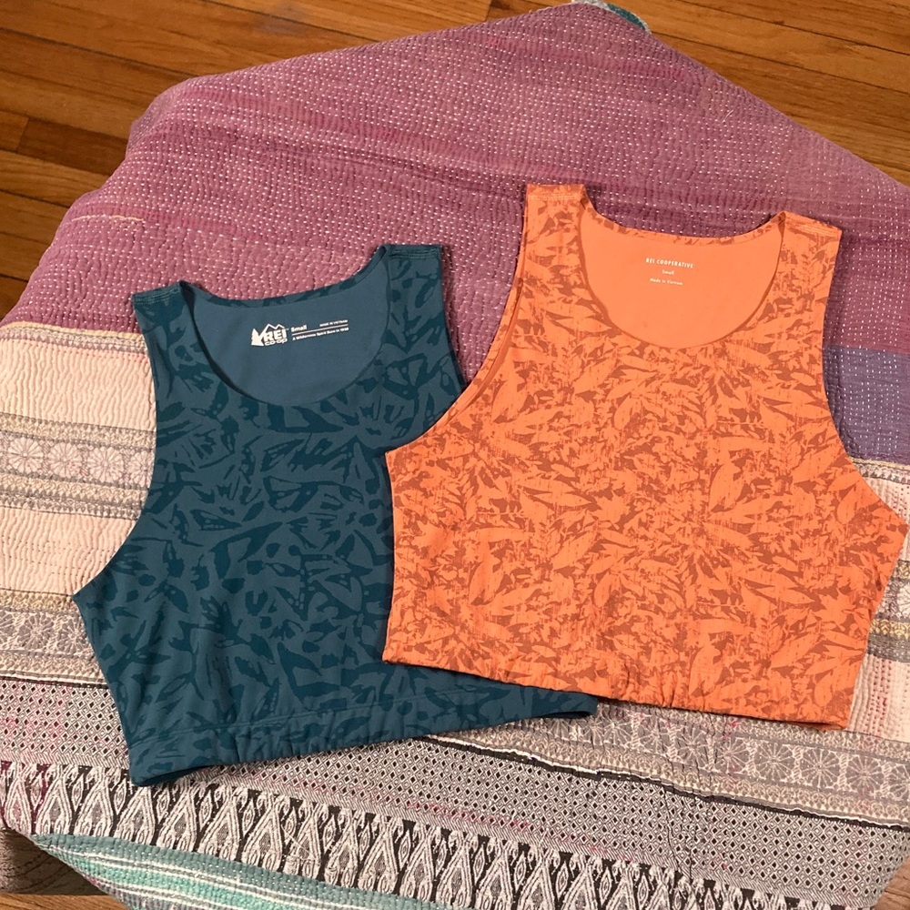 REI Co-op Active Pursuits Crop Bra Tank Top Sz S Lot of 2 Hiking Trails Outdoors